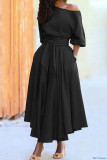 Chic Elegant Solid Color Slash Shoulder Belt Irregular Dress