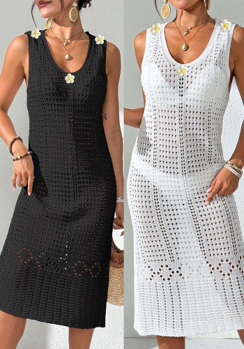 Women sexy hollow hand-crocheted patchwork beach bikini cover-up dress