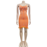 Women's Fashionable Sleeveless Beaded Feather Strap Club Dress
