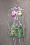 Spring/Summer  Halter-Neck Flower Sequin Lace-up Bikini & Skirt Set
