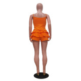 Women's Solid Strap Tank Top and Ruffled Shorts Set
