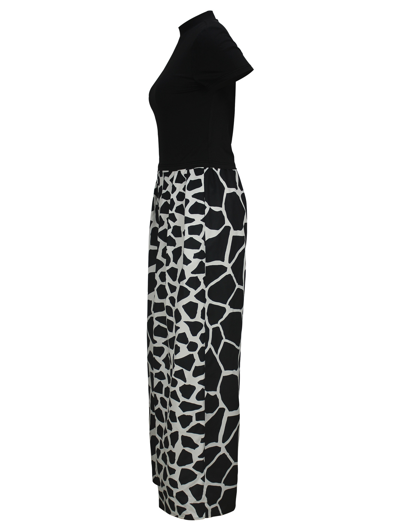 Women's Elegant Round-Neck Short-Sleeve High-Waist A-Line Trousers Casual Two Piece Set