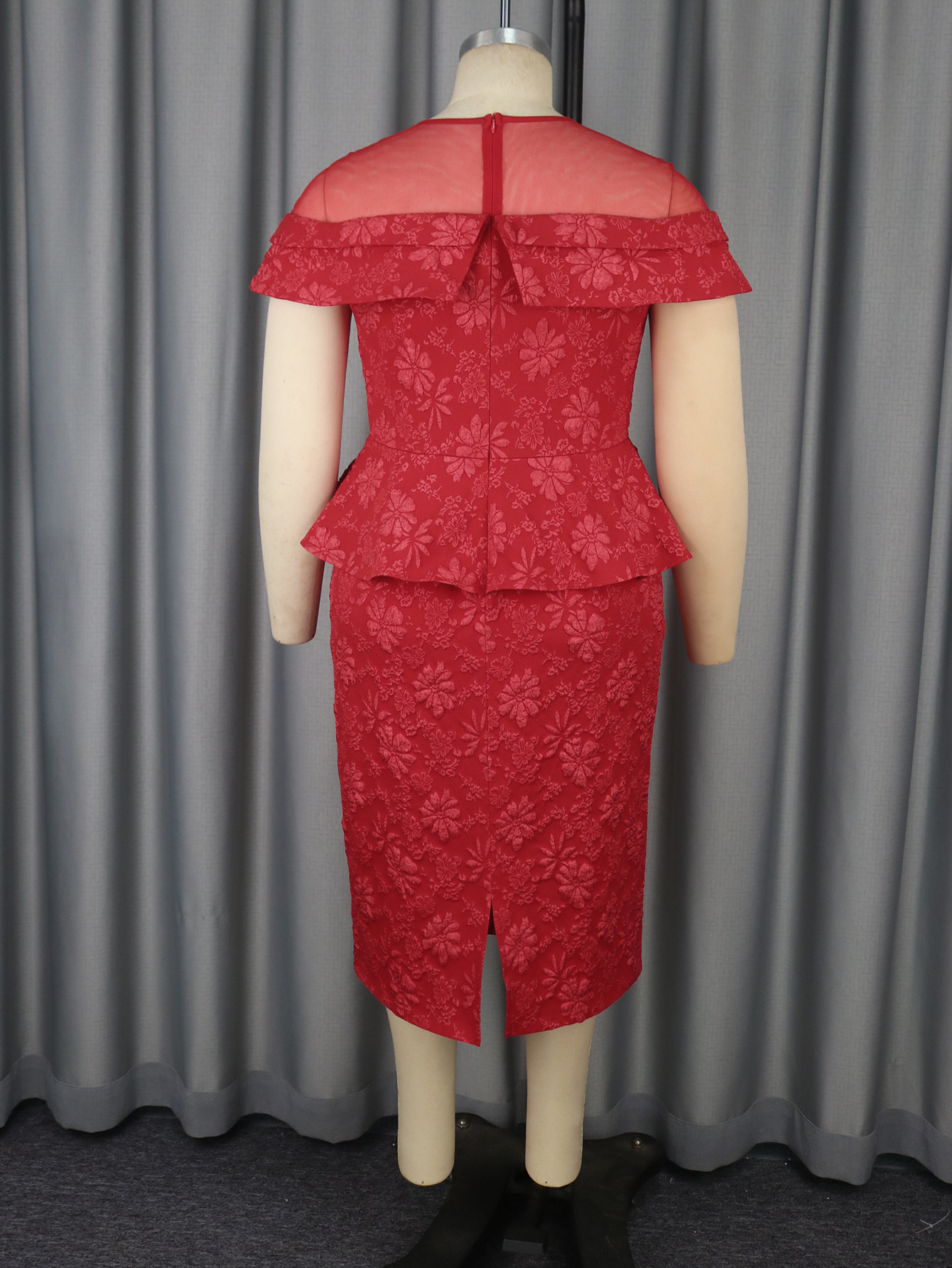 Elegant Lace Jacquard High-Waist Ruffle Bodycon Formal Party Evening Dress