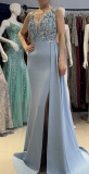 Women clothing fishbone fixed beaded tube embroidery V Neck Formal Party fishtail evening dress