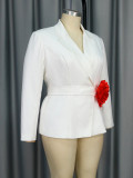 Fashionable V-Neck Long-Sleeve Blazer Flower Contrast Slim Career Top