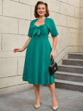 Plus Size Fashion Square-Neck Bow A-Line Slim Waist Party Dress