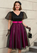 Plus Size Mesh Patchwork V-Neck A-Line Party Dress Plus Size Mesh Patchwork V-Neck A-Line Party Dress