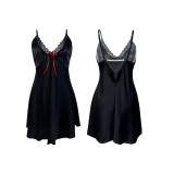 Women bow pearl strap sexy backless nightdress