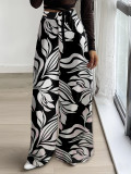 Women's Elegant High-Waist Printed Loose Trousers