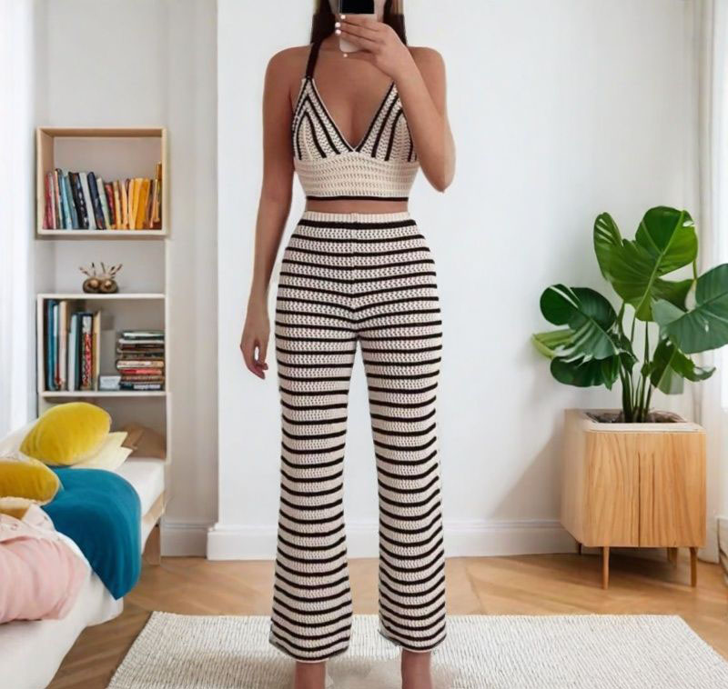 Women summer casual sexy top and trousers two-piece set