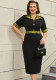 Plus Size Contrast Color Turndown Collar Slim Waist Fashion Elegant Slit Bodycon Dress