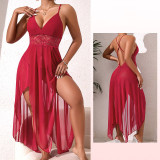 Women sexy lace patchwork maxi strap nightdress
