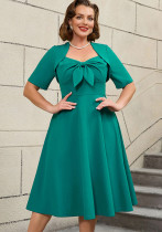 Plus Size Fashion Square-Neck Bow A-Line Slim Waist Party Dress Plus Size Fashion Square-Neck Bow A-Line Slim Waist Party Dress