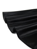Plus Size Black Satin Non-Stretch A-Line Sleeveless V-Neck Elegant Career Party Dress