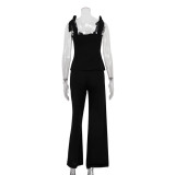 Spring/Summer Fashionable Strap High-Waist Wide-Leg Two-Piece Pants Set