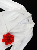 Fashionable V-Neck Long-Sleeve Blazer Flower Contrast Slim Career Top