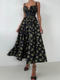 Women's Summer Printed Straps Slim Slit Long Dress