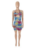 Women sexy printed hollow strapless Strapless Top And Skirt two-piece set