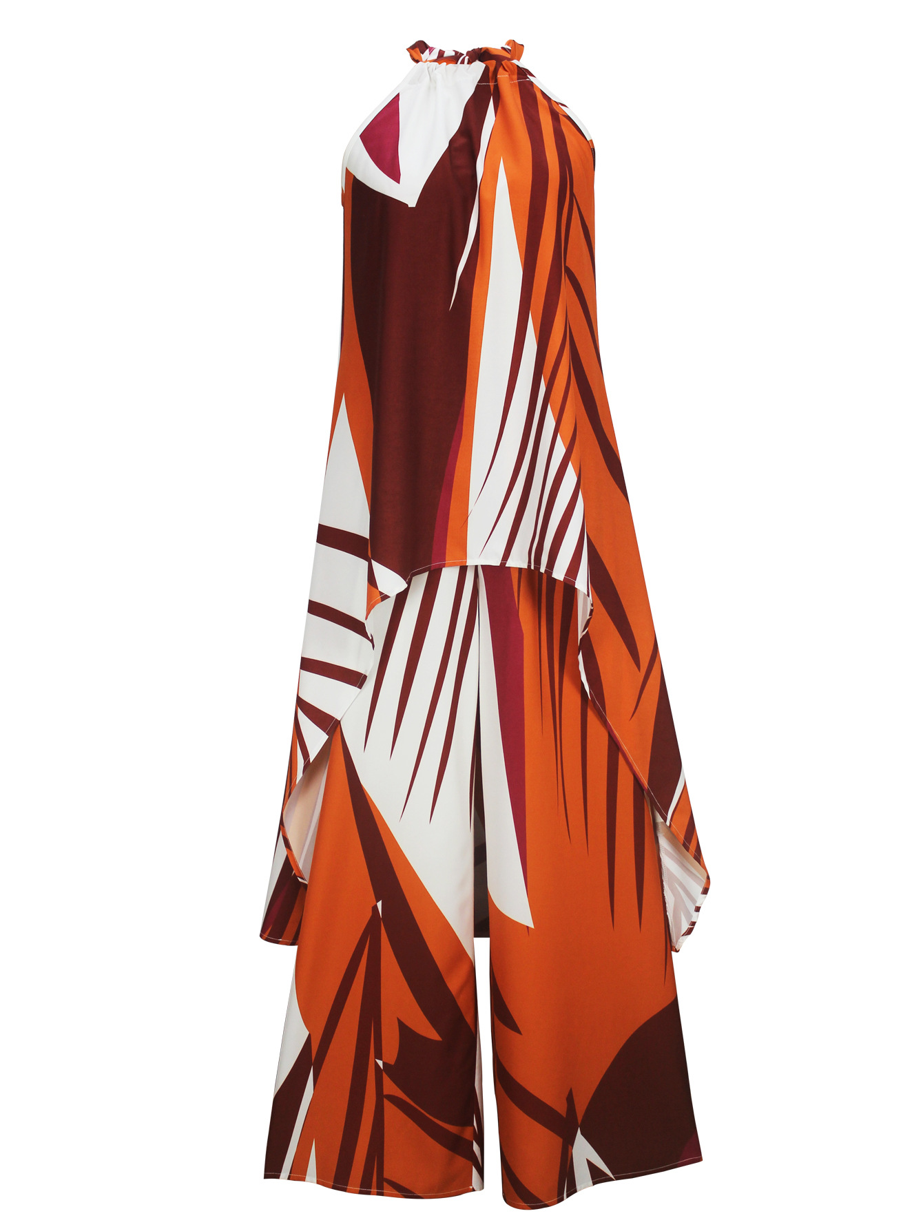 Women's Elegant Halter-Neck Sleeveless Irregular Top with Loose Trousers Two Piece Set