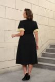Plus Size Contrast Color Patchwork Ruffle-Sleeve A-Line Black Dress