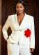 Fashionable V-Neck Long-Sleeve Blazer Flower Contrast Slim Career Top