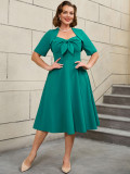 Plus Size Fashion Square-Neck Bow A-Line Slim Waist Party Dress