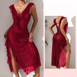 Women Sexy Mesh See-Through Nightgown strap pearl nightdress