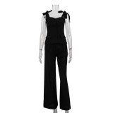 Spring/Summer Fashionable Strap High-Waist Wide-Leg Two-Piece Pants Set