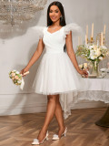 Wedding V-Neck Flying Sleeve Elegant Puffy Mesh Evening Bridesmaid Dress