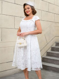 Plus Size Wedding Jacquard White Square-Neck High-Waist A-Line Elegant Wedding Dress