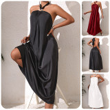 Women French strapless Halter Neck summer solid dress