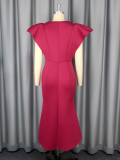 V-Neck Flying Sleeve Ruffle Patchwork Slim Bodycon Formal Party Evening Dress