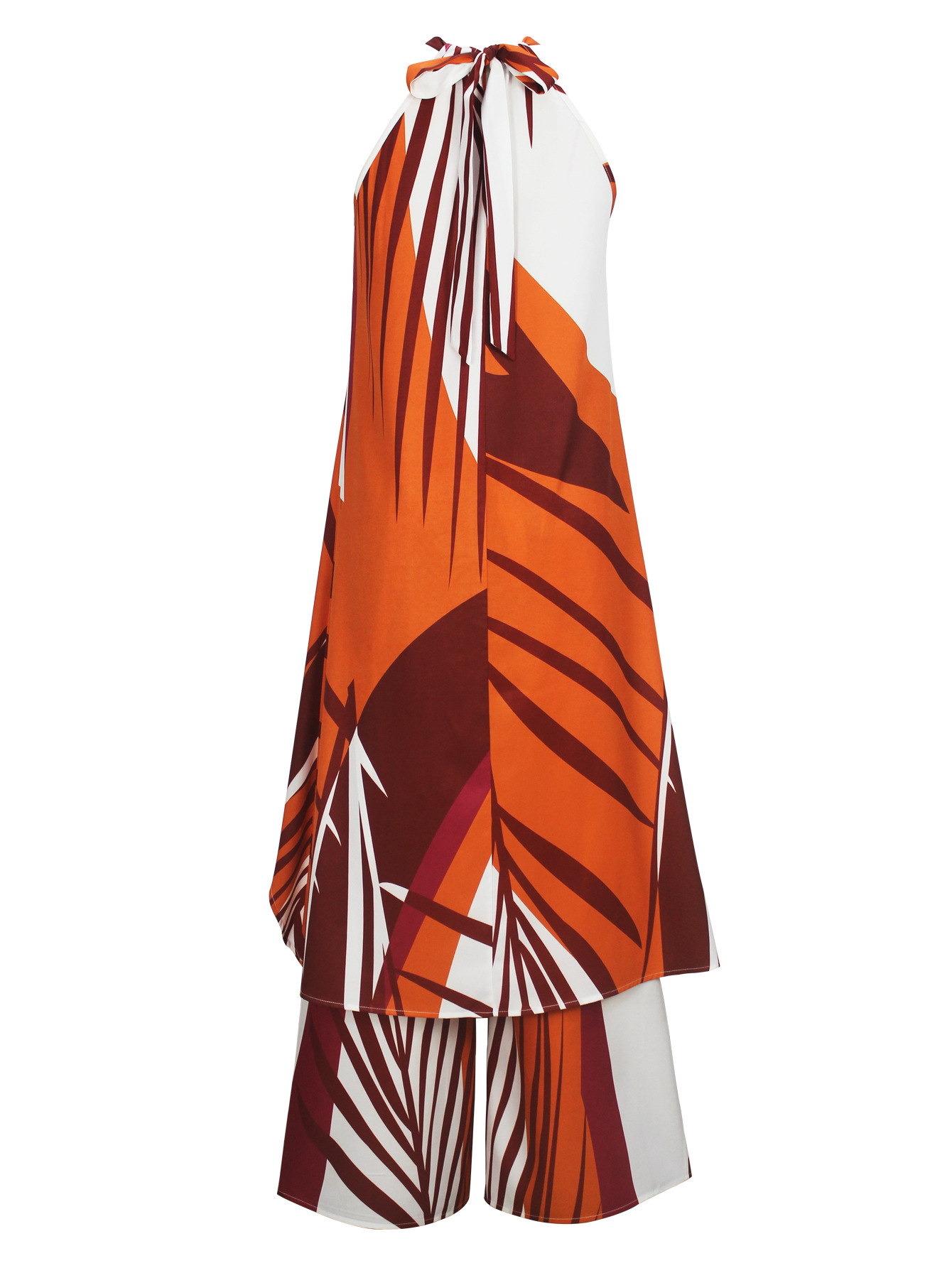 Women's Elegant Halter-Neck Sleeveless Irregular Top with Loose Trousers Two Piece Set