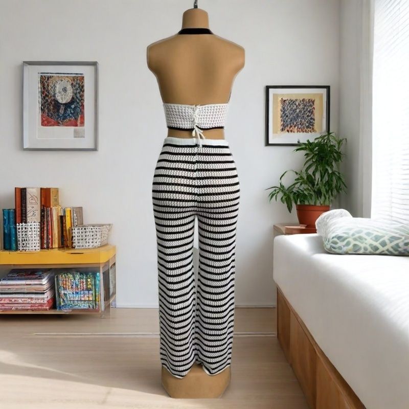 Women summer casual sexy top and trousers two-piece set