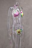 Spring/Summer  Halter-Neck Flower Sequin Lace-up Bikini & Skirt Set