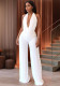 Sexy White Halter-Neck Deep V Top Wide-Leg Pants Two-Piece Set