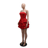 Women Sexy Solid Strapless Sleeveless Large Flower Bodycon Dress