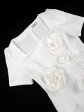 Elegant Square-Neck Ruffle High-Waist Bodycon Flower Formal Party Dress