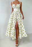 Women's Summer Printed Straps Slim Slit Long Dress