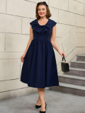 Plus Size Bow A-Line High-Waist Sleeveless Party Dress