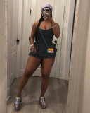 Women's Solid Strap Tank Top and Ruffled Shorts Set