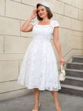 Plus Size Wedding Jacquard White Square-Neck High-Waist A-Line Elegant Wedding Dress