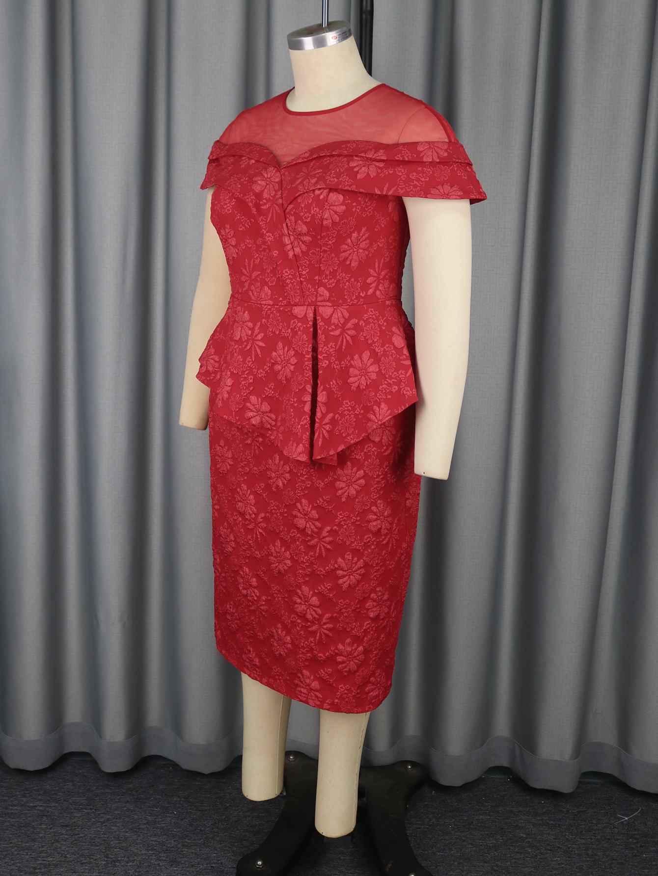 Elegant Lace Jacquard High-Waist Ruffle Bodycon Formal Party Evening Dress