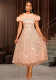 Sexy Off-Shoulder Strap Mesh Sequined A-Line Chic Formal Party Evening Dress