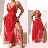 Women sexy lace patchwork maxi strap nightdress