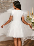 Wedding V-Neck Flying Sleeve Elegant Puffy Mesh Evening Bridesmaid Dress