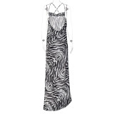 Women's Summer Holidays Zebra Print Sexy Halter-Neck Low-Back Dress