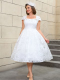 Plus Size Wedding Jacquard White Square-Neck High-Waist A-Line Elegant Wedding Dress
