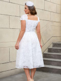 Plus Size Wedding Jacquard White Square-Neck High-Waist A-Line Elegant Wedding Dress