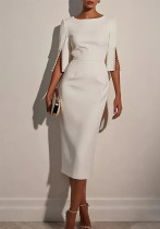 Women's Spring/Summer Elegant Beaded Slimming Career Dress Women's Spring/Summer Elegant Beaded Slimming Career Dress